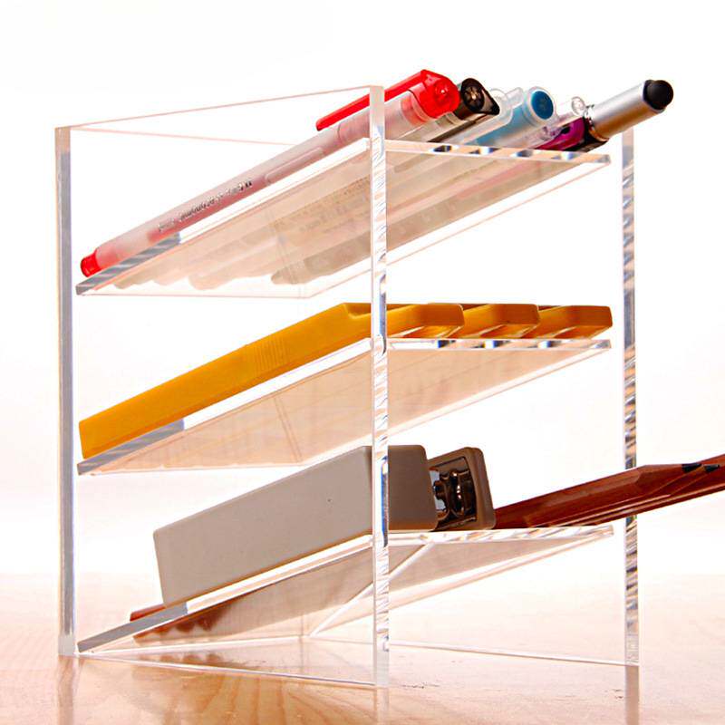 办公用品文具收纳盒亚克力简约大容量笔筒透明笔架斜放笔架三