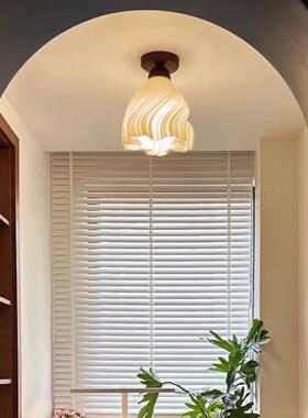 灯顶中古灯胡桃入户胡桃X9536灯法式过道护眼吸顶木灯奶油民宿古