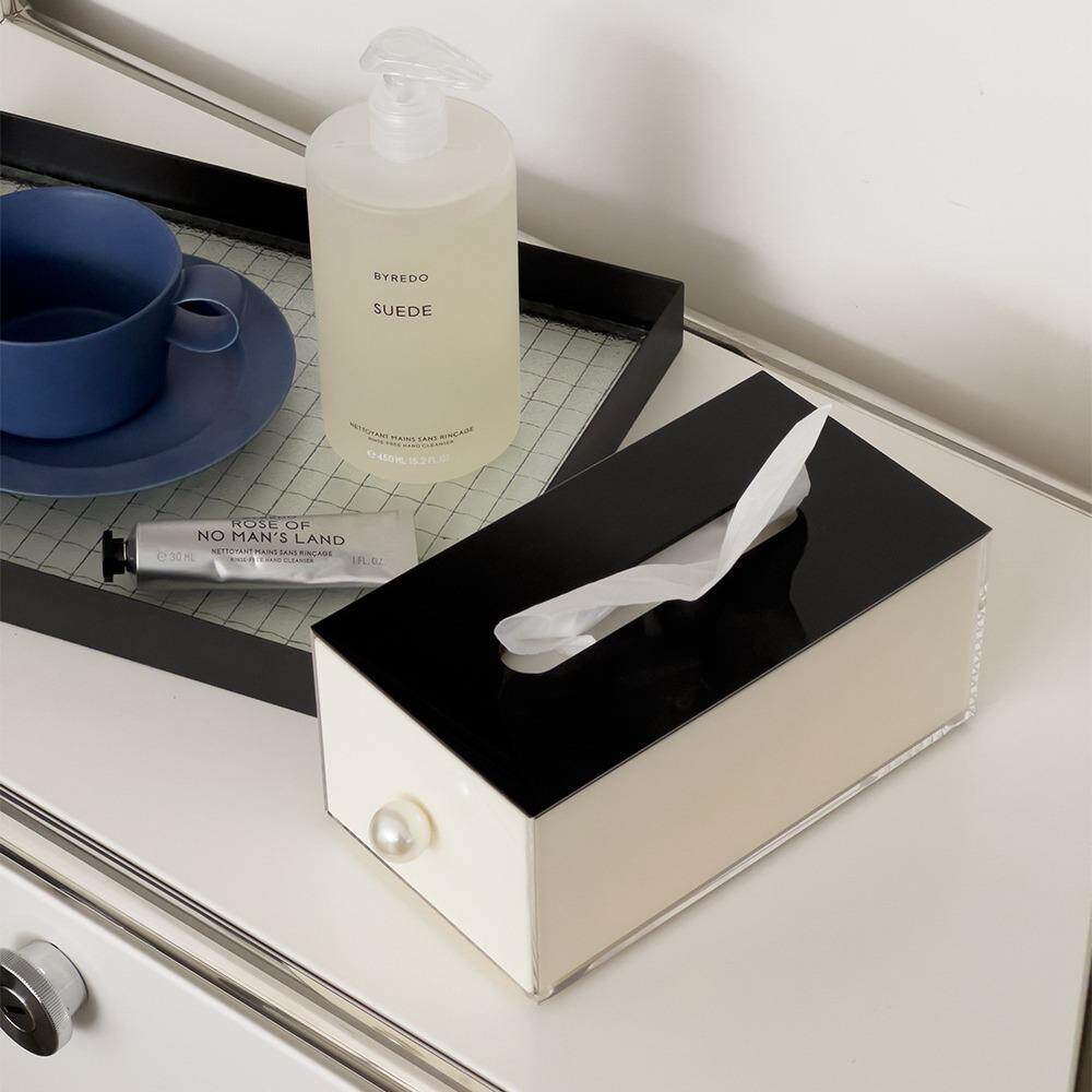 古复风珍珠抽纸盒玛丽苏钢琴键白亚无克力奢纸巾盒抽屉轻简黑约