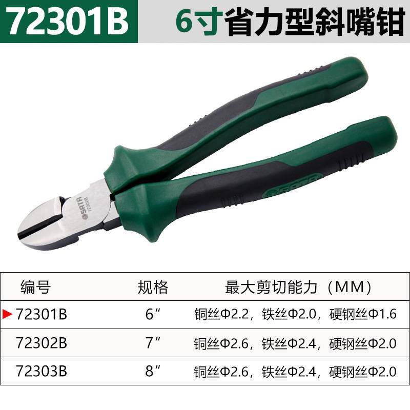 世达省力型斜嘴钳6"6/7/8寸72301B 72302B 72303B