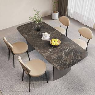 意式 板轻奢洞石板家用饭小户型德利丰岩餐桌椅岩L553桌组合
