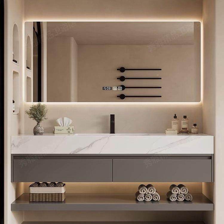 奢洗岩板无缝一柜体盆639卫生间智能浴室柜组漱台厕所洗手轻组合