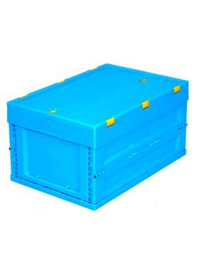 蓝色塑料折带盖60折0-PUV00收纳折叠箱叠箱PP料多功能超市周转叠