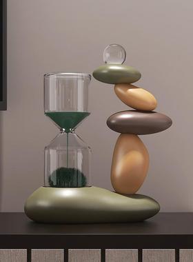 来运转石头件磁力沙漏客厅酒柜室玄时关装饰品办公工位摆家居石头