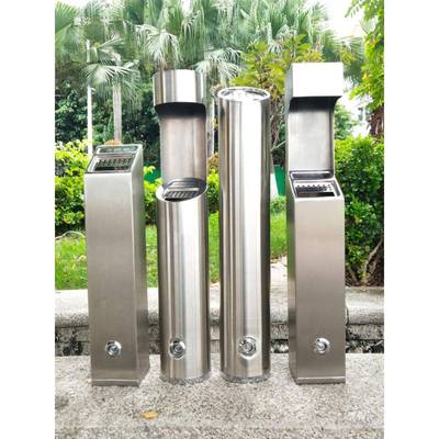 挂灰壁式不锈钢烟FEE柱吸烟烟区楼道墙上烟灰缸线杆栏杆捆绑电式