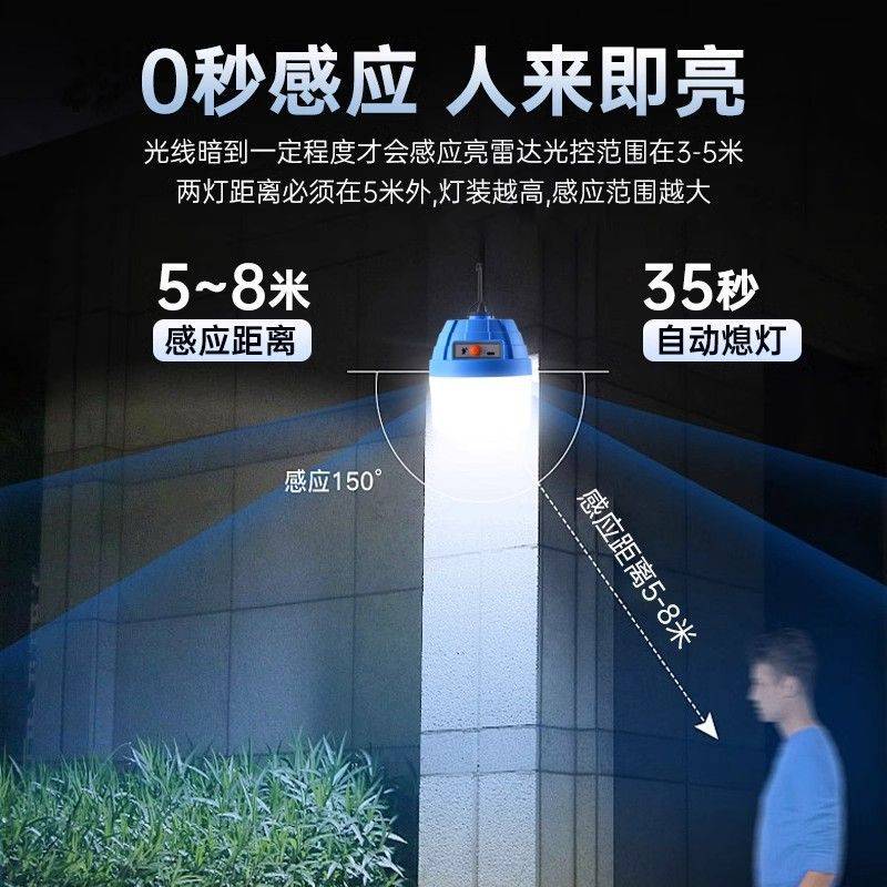 雷达智能夜间自动感应灯人体红外超长续航大容量充电灯泡过道楼梯