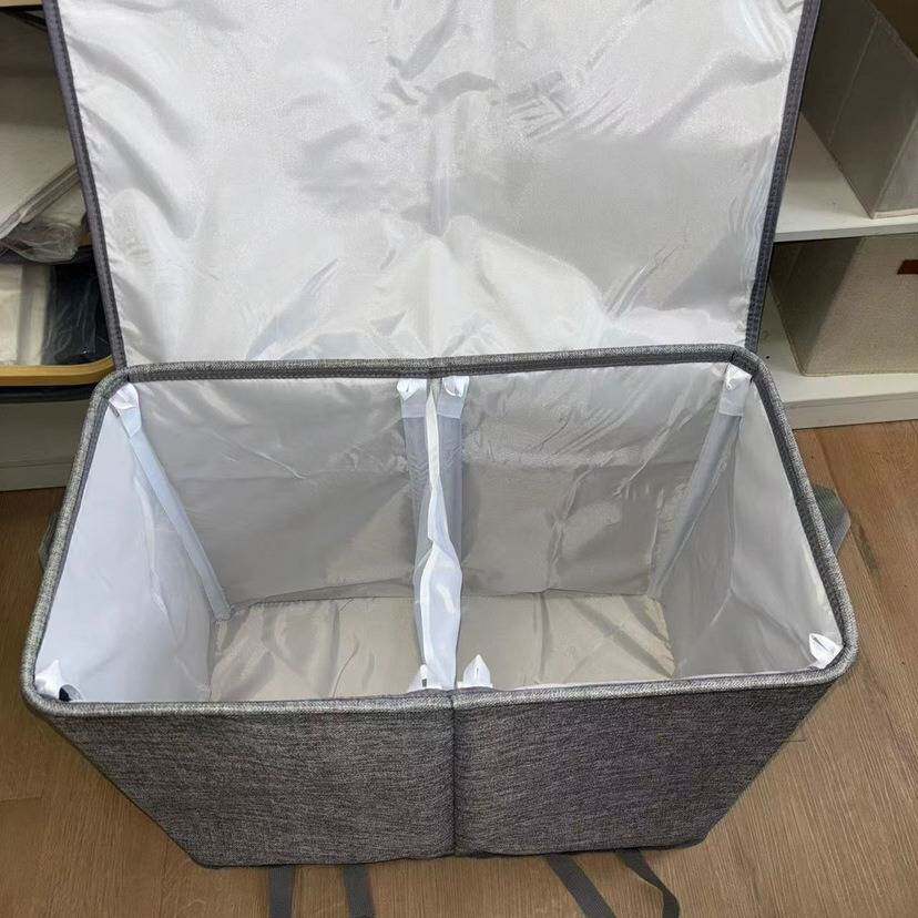 亚马逊新款双层分隔洗衣篮带盖可拆卸洗衣收纳袋脏衣篮收纳包