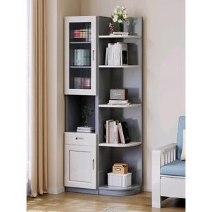 实木三角柜角墙角柜带边客厅纳储物收柜转书柜一体柜靠墙置物743