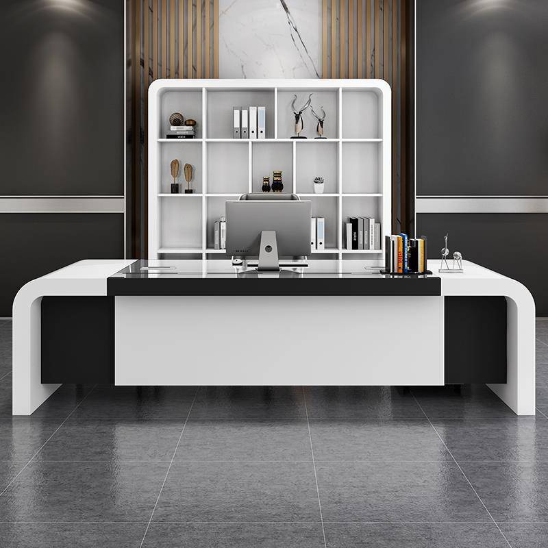 烤漆黑白色老板办公桌简约现代时尚总裁经理主管桌椅组合班台家具