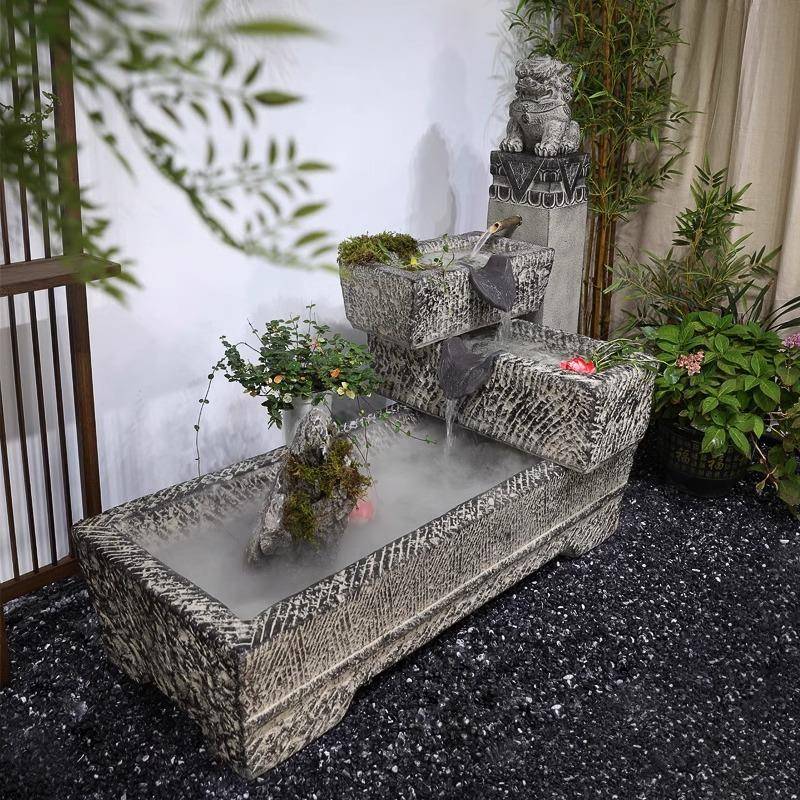 中式室外鱼造景鱼缸循环WWZ水流水池摆件庭院院子养石池槽装饰鱼