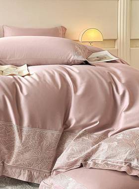 2025新款高端100床支长绒棉棉四件套全轻刺奢绣120104床单四件套