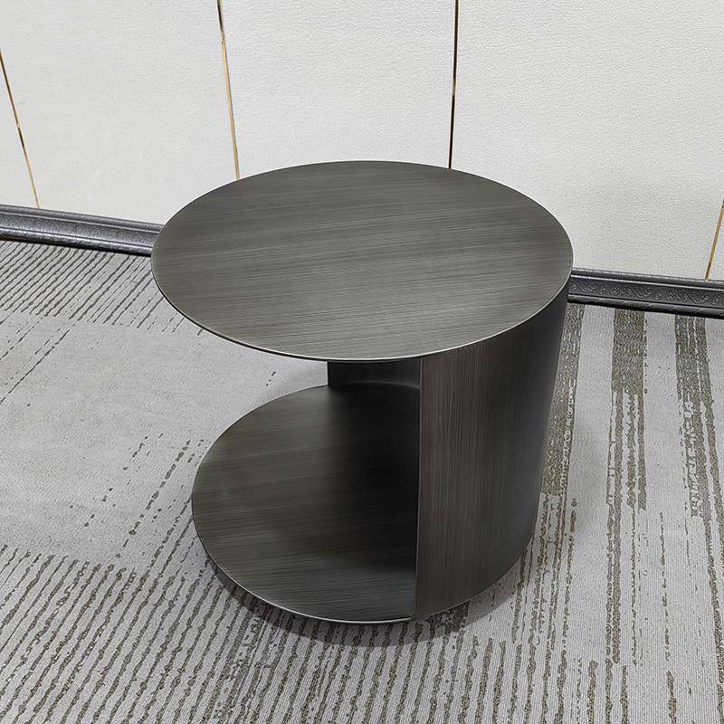 N意式极5简边圆形床头边柜轻Y-7.12.1几奢别墅角不锈钢双层沙发几