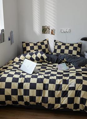 秋简件约格子水洗棉床上四件套春床款单被套床笠学生宿AL101120舍