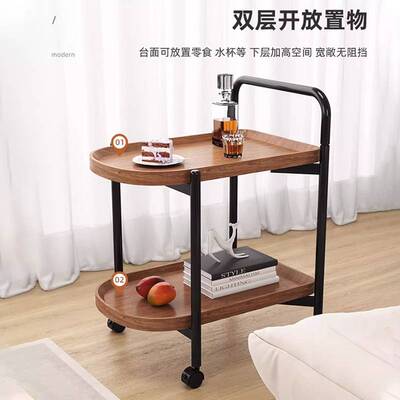 双层边几家用带轮子置物架沙发边几卧室桌子客厅可移动小推车茶几