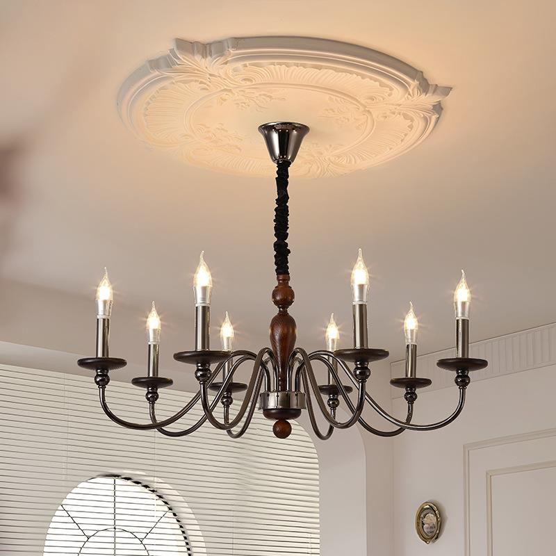 美复古吊灯客式式厅卧室灯具款餐厅灯法中古风胡桃木色实木新蜡烛