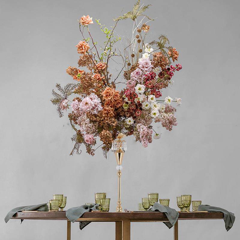 款欧式落新地花瓶器婚庆路装引饰花架酒店宴会铁艺WOJ花水晶布置