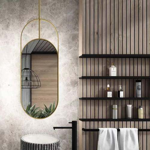 830咨询铁艺轻灯奢浴室镜店民宿镂空吊酒杆椭圆镜家用间卫生带吊