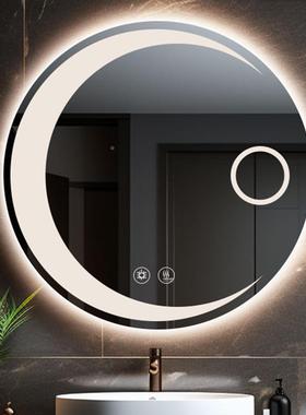 妆月亮485形智能可触控浴室镜家用卫间挂墙式防雾镜形led圆化生镜
