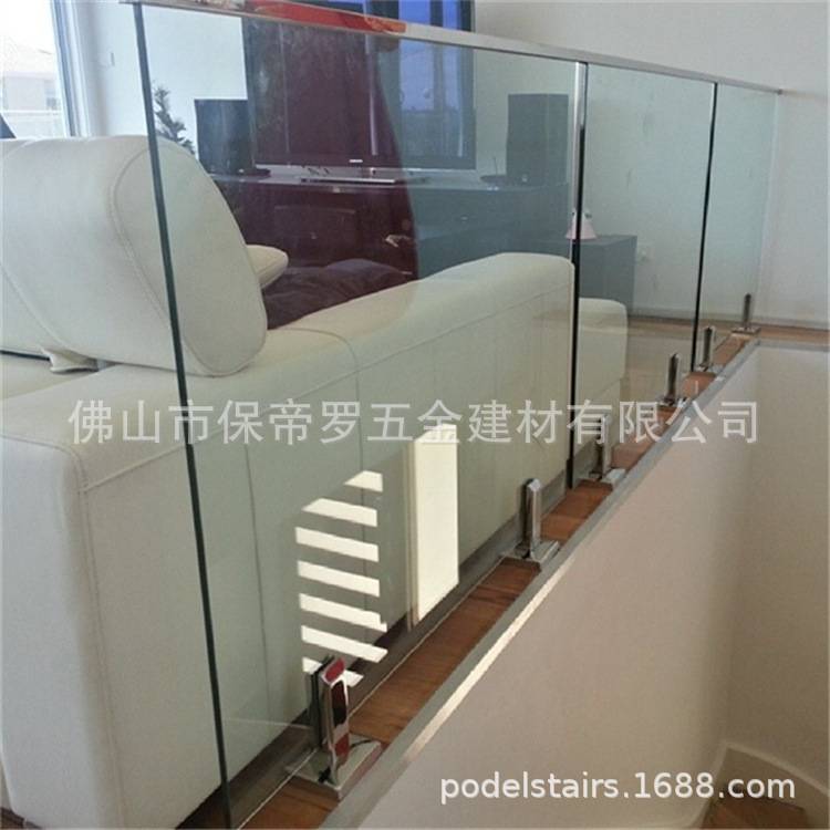 玻璃广告钉栏杆楼梯护栏侧装楼梯栏杆钢化玻璃木质扶手