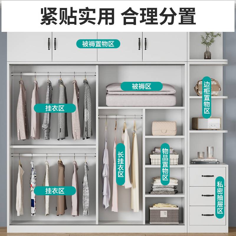 批实木衣柜家用卧室出租房用现代简约经济型包安装储藏推拉门衣柜