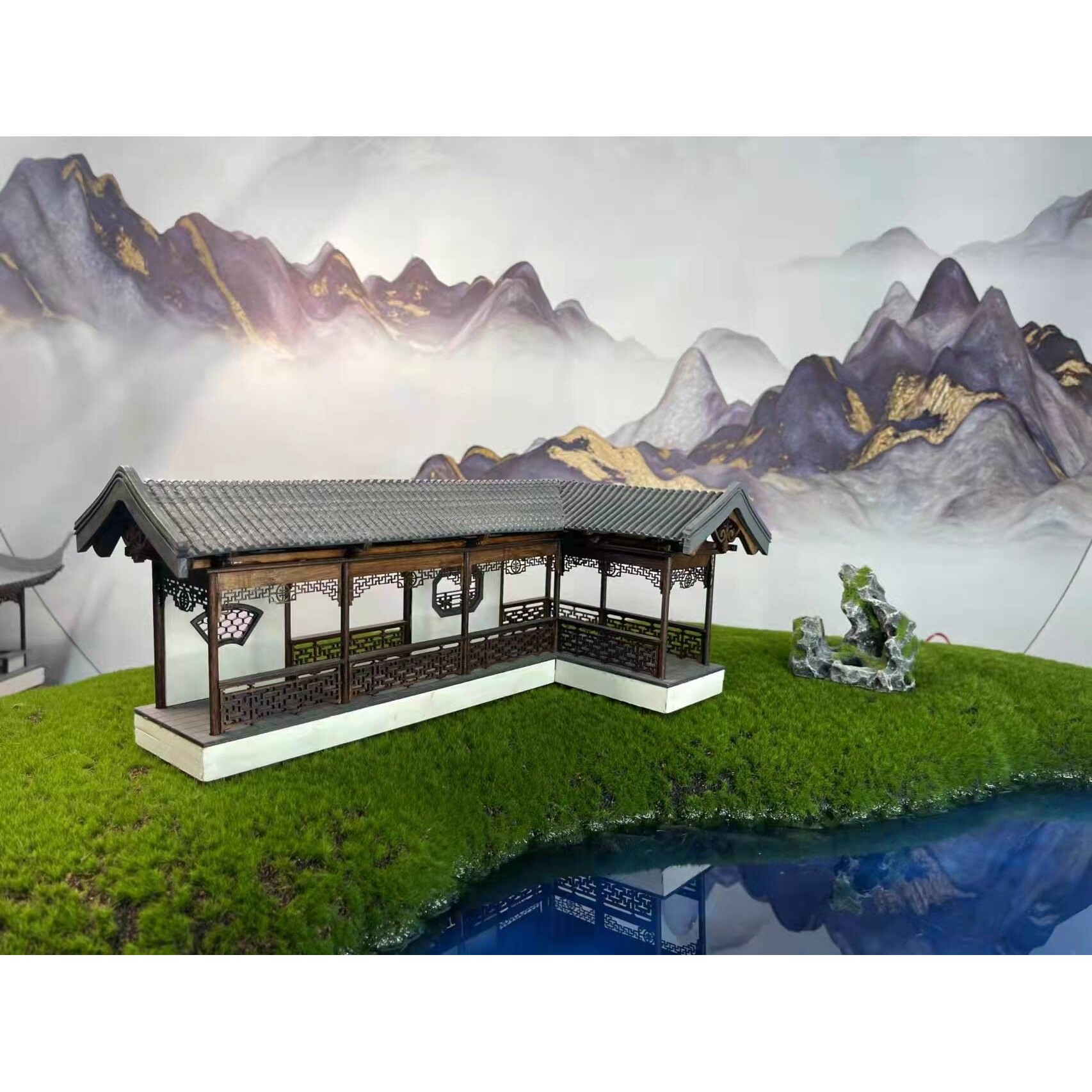 古风建筑房屋模型木制工艺品长廊房子拼装古走廊中式实木