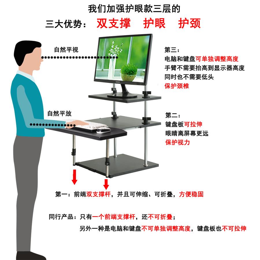 I站作立式工台电脑升桌上降可调节4的支架子笔记本台式站肚子桌着