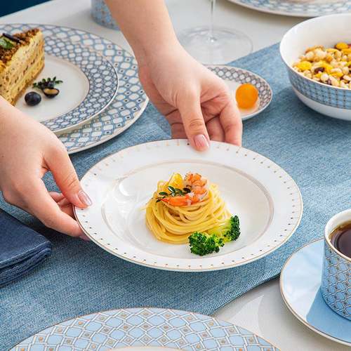 欧式瓷盘子品牛排陶餐盘家骨用IAD平盘汤盘深盘感瓷西甜餐盘套装