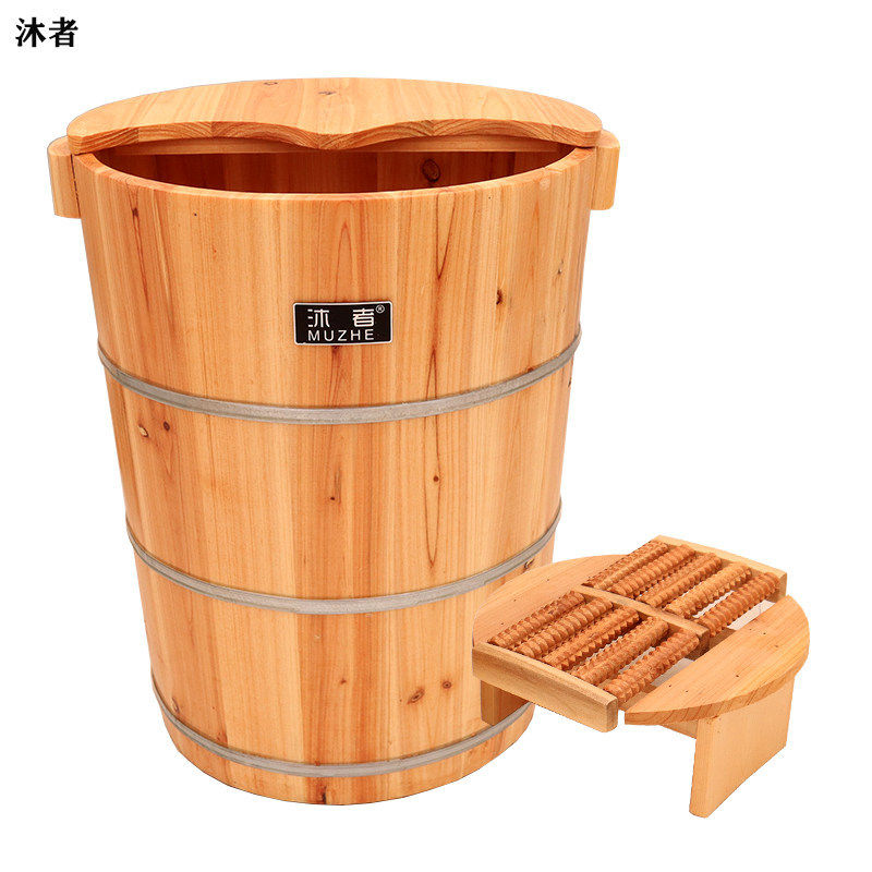 泡脚木桶木桶膝盖足浴店熏蒸成人泡脚45cm高带盖