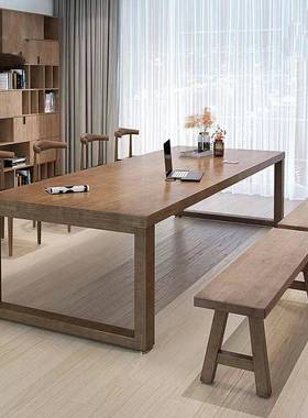 实木桌书桌办公桌商用大板字桌写桌工作台客厅长条公办会000000议