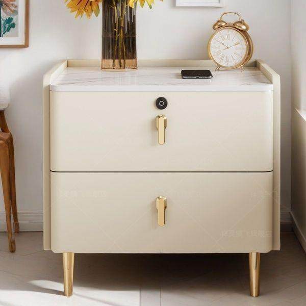 202功FVB带5新款多能卧室床边柜简约现代奢感锁智能床头柜轻实木