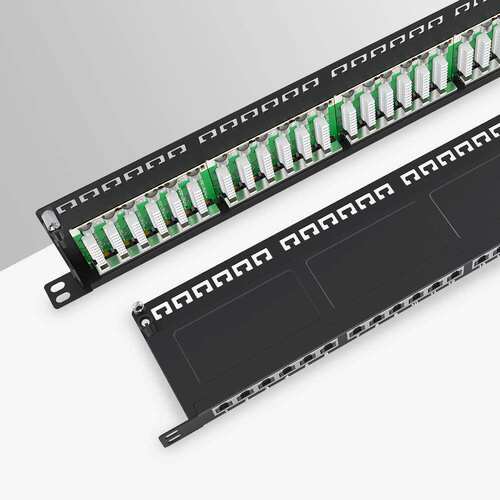 英曼网线网络配线架0.5U24口超六类五类RJ45工程机房Patch panel