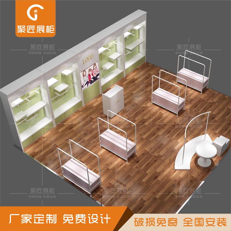 商场童装中岛展柜婴儿服装烤漆高柜靠墙衣服挂架新款服饰展示货架