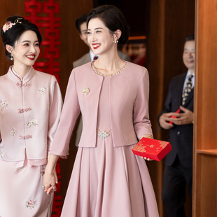 2025新款妈妈婚宴礼服套装高端轻奢高级感两件套春秋结婚喜婆婆装