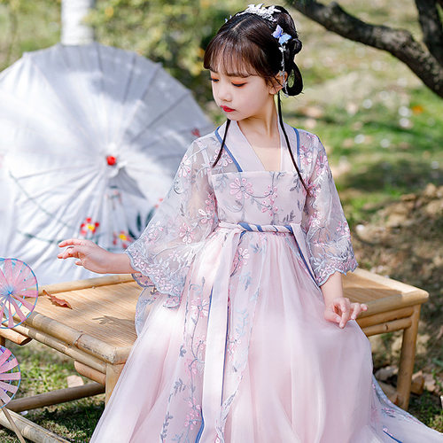 汉服女6童洋装2023夏季新款儿8童古装超仙襦裙小女孩唐装公主裙