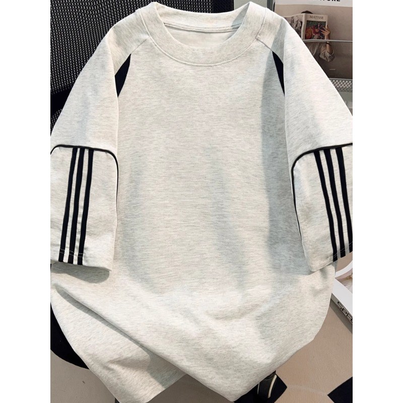 大码300斤美式重磅纯棉白灰色拼接短袖t恤男女装夏季纯色半袖上衣