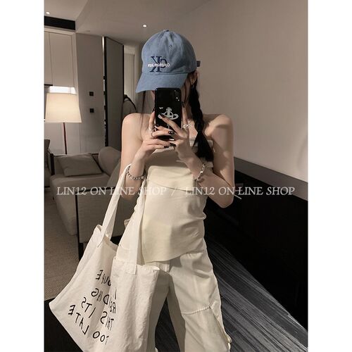 Lin12_极简博主 白色不规则修身上衣女夏季小众甜辣显瘦外穿抹胸