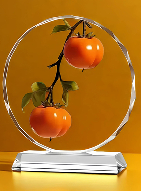 柿柿如意双喜临门水晶摆件