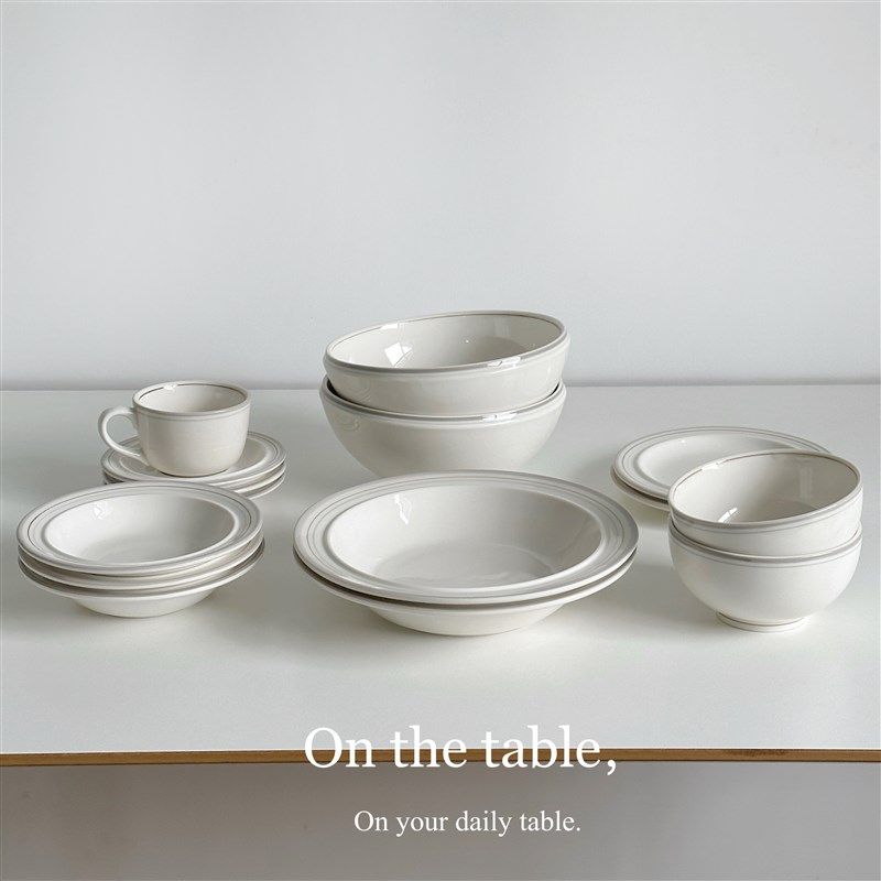 On the table - 灰紫色系列釉下彩陶瓷餐具 汤盘平盘米饭碗汤碗
