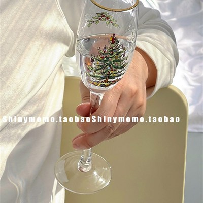 Shinymomo新年圣诞年货节高脚玻璃杯子圣诞老人树酒杯瑕疵清仓