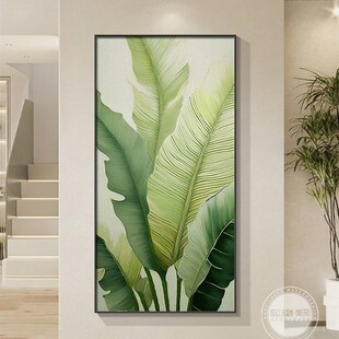 家大业大玄关装饰画现代简约绿色手绘油画走廊过道正对们壁画挂画