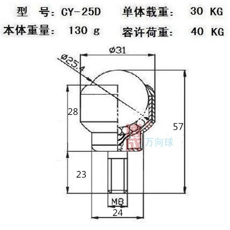 1C型钢球轮CY-25D万向球轴承1寸D输送滚珠轮WD-02带螺杆牛眼轮