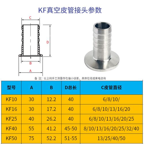 KF真空皮管快装接头304不锈钢KF16宝塔KF25卡盘KF40法兰KF50软管