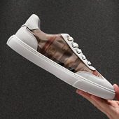 男舒适轻便透气板鞋 皮布拼接男鞋 时尚 拼色百搭休闲鞋 2025秋季 新款