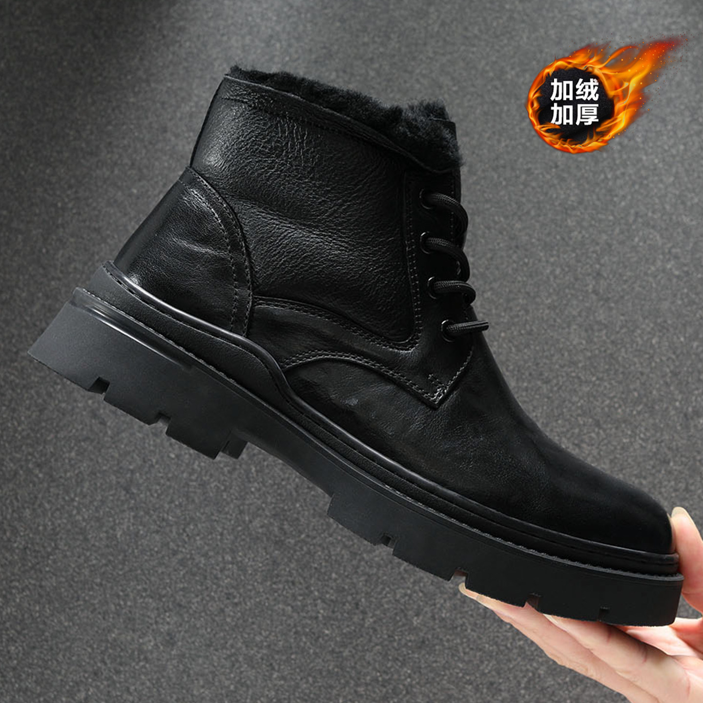马丁靴男2025冬季新款头层牛皮高帮加绒保暖短筒靴男士加厚雪地靴