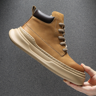 马丁靴男款2025新款纯牛皮英伦风大黄靴男士潮流复古靴男厚底工装