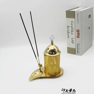 印度风尚 饰道具 进口黄铜油灯香座香插三合一线香锥香油灯家居装