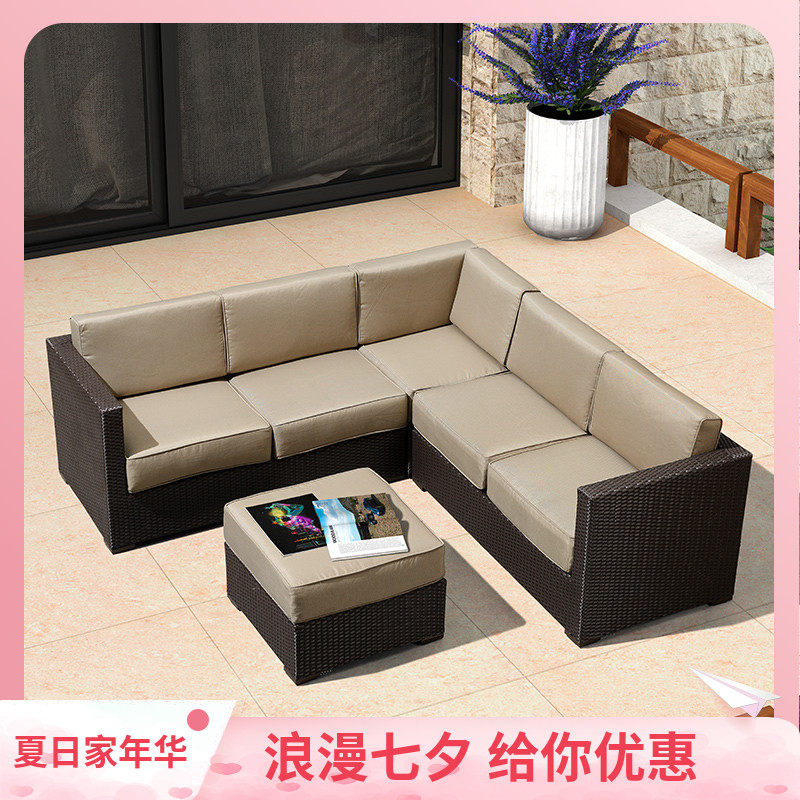 别墅编藤沙发组合客厅现代转角藤椅沙发庭院藤S编布艺沙发三人组,住宅家具,沙发,淘宝优惠券,粉丝福利购,淘宝优惠卷