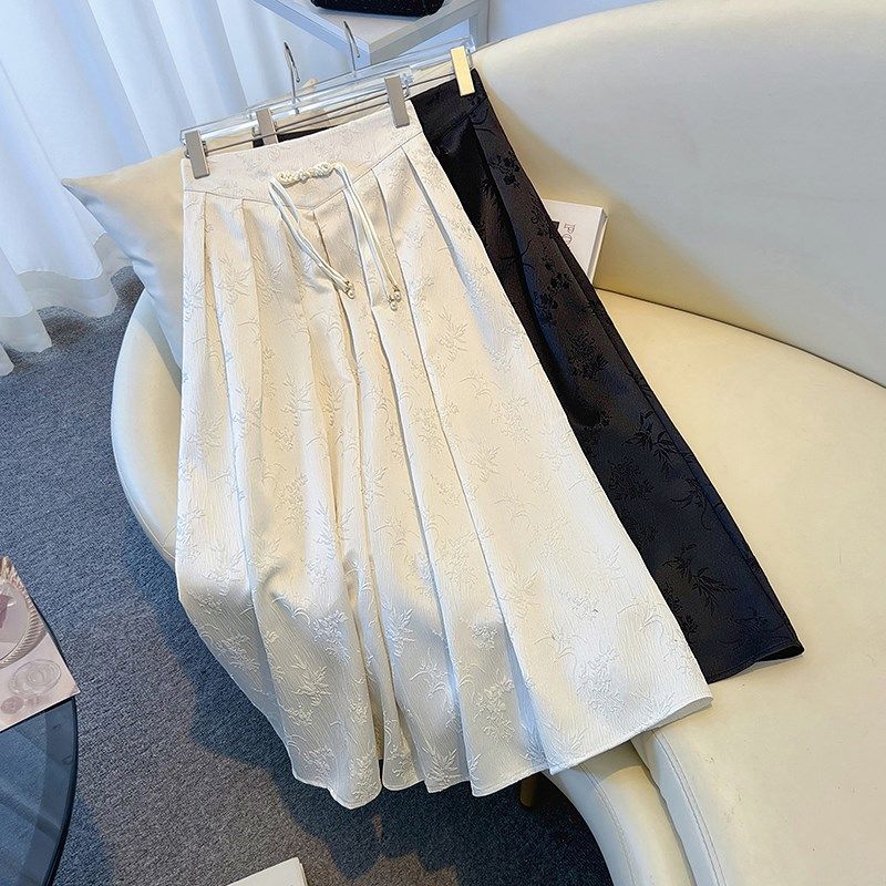 新中式国风提花缎面半身裙女春秋大码胖mm改良马面裙高级感百褶裙