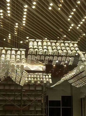 创意琉璃瓦片天花板吊饰艺术房屋造型空中挂饰工程大型玻璃装饰品
