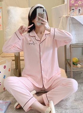 大码睡衣女纯棉春秋2o022年新款长袖开衫套装可外穿家居服胖mm